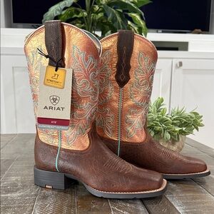NWT Ariat Round Up StretchFit Western Boots - Toasted Blanket/Copper Glow
